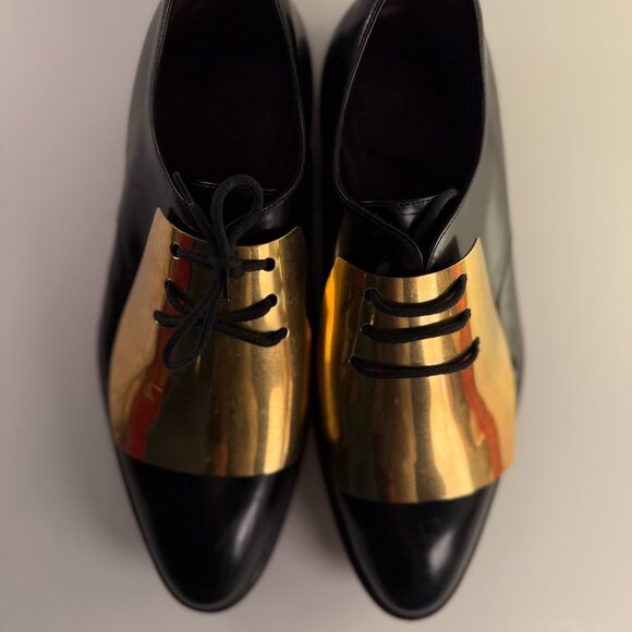 Celine Gold Metal Plate Lace-up Oxfords - Picture 2 of 7